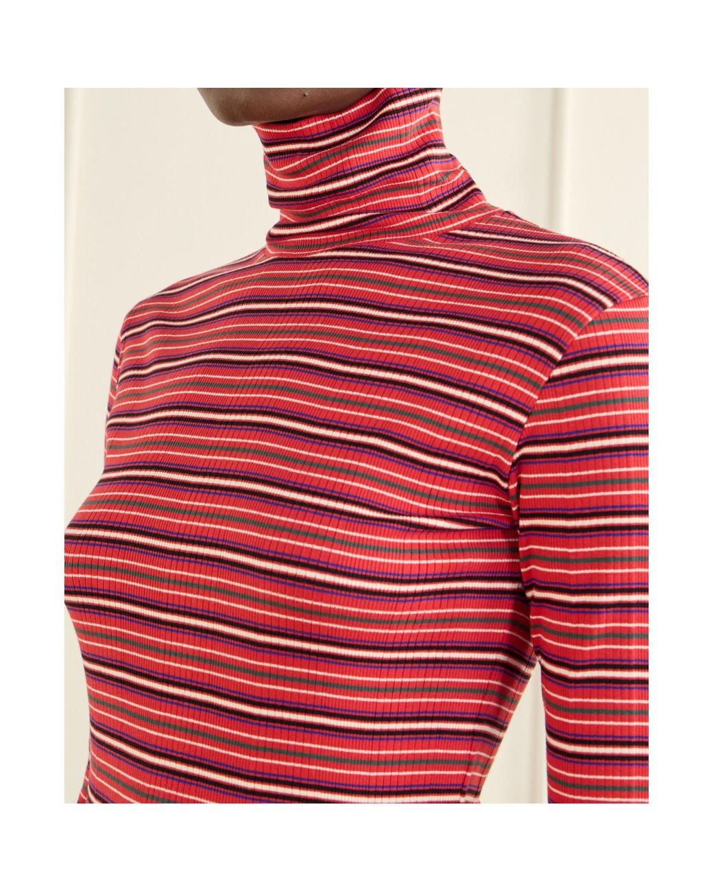 Dries Van Noten Red Striped Ribbed Cotton-Blend Turtleneck Sweater