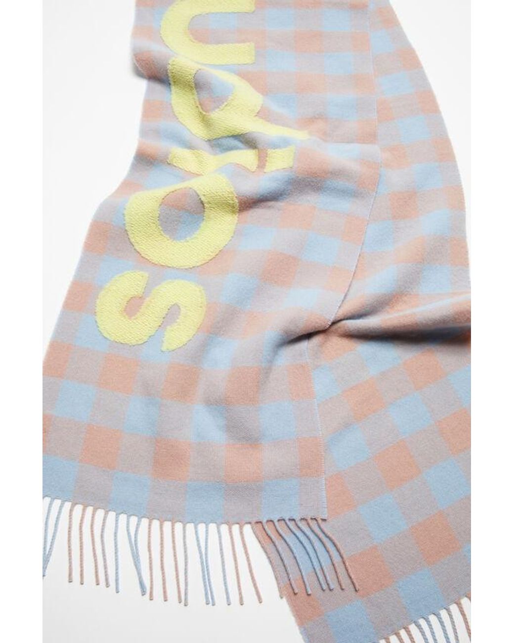Acne White Checkered Logo Detailed Scarf for men