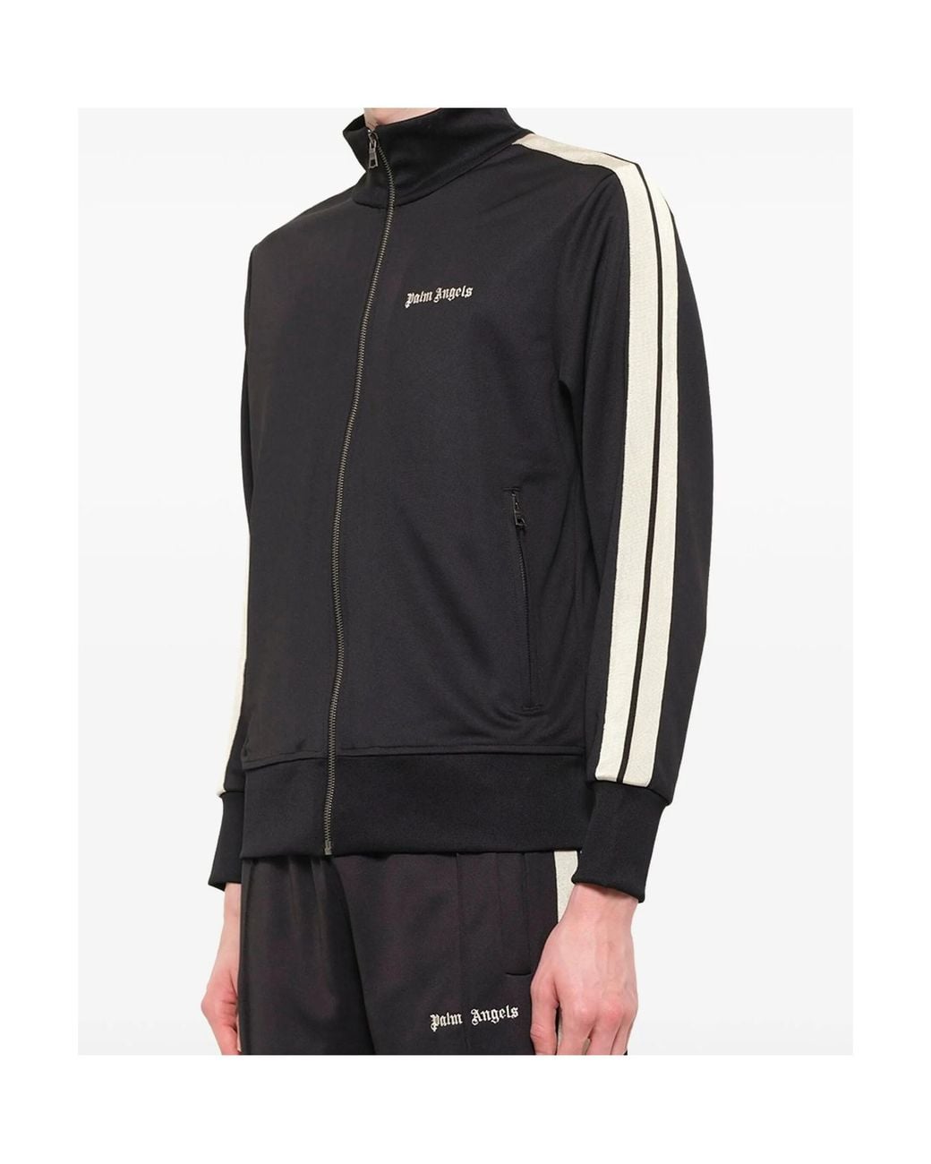 Palm Angels Black Logo-Embroidered Striped-Sleeve Sweatshirt for men