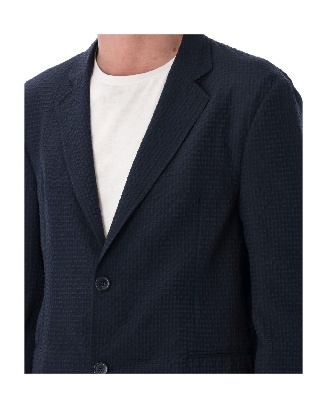 Emporio Armani Blue Single-Breasted Seersucker Blazer for men