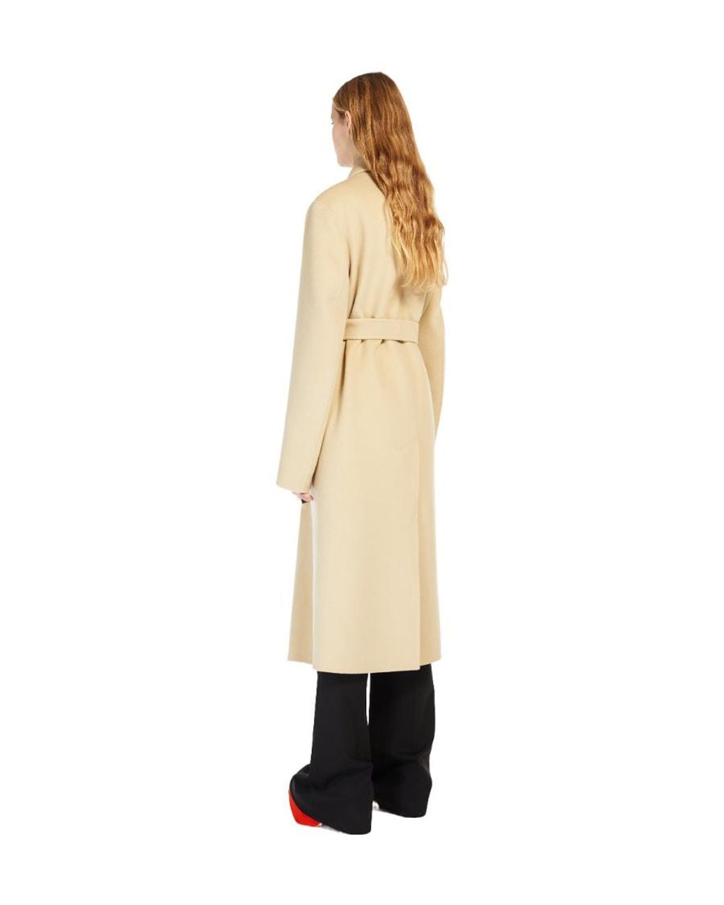 Sportmax Natural Double-Breasted Wool Coat