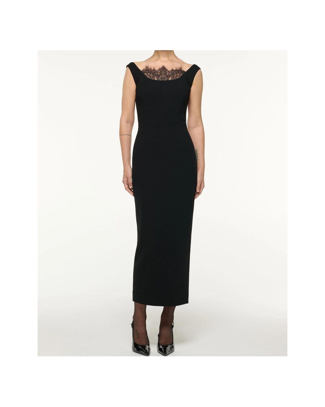 Roland Mouret Black Lace-Insert Crepe Dress