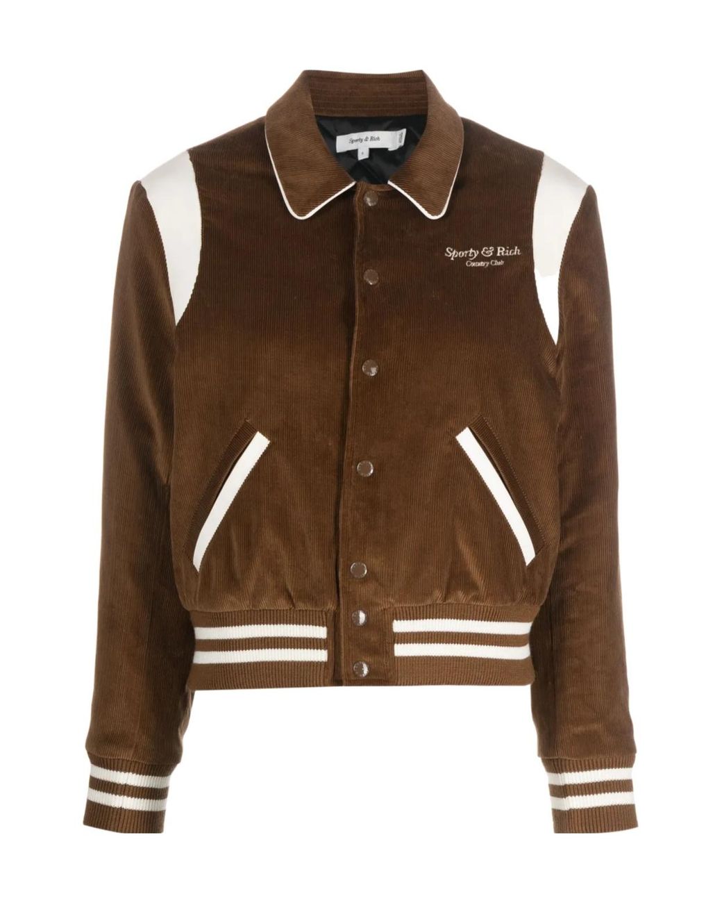 Sporty & Rich Brown Logo-Embroidered Corduroy Bomber Jacket