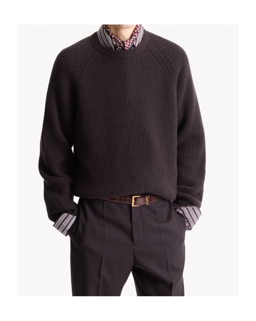 Saint Laurent Brown Crewneck Rib-Knit Jumper for men