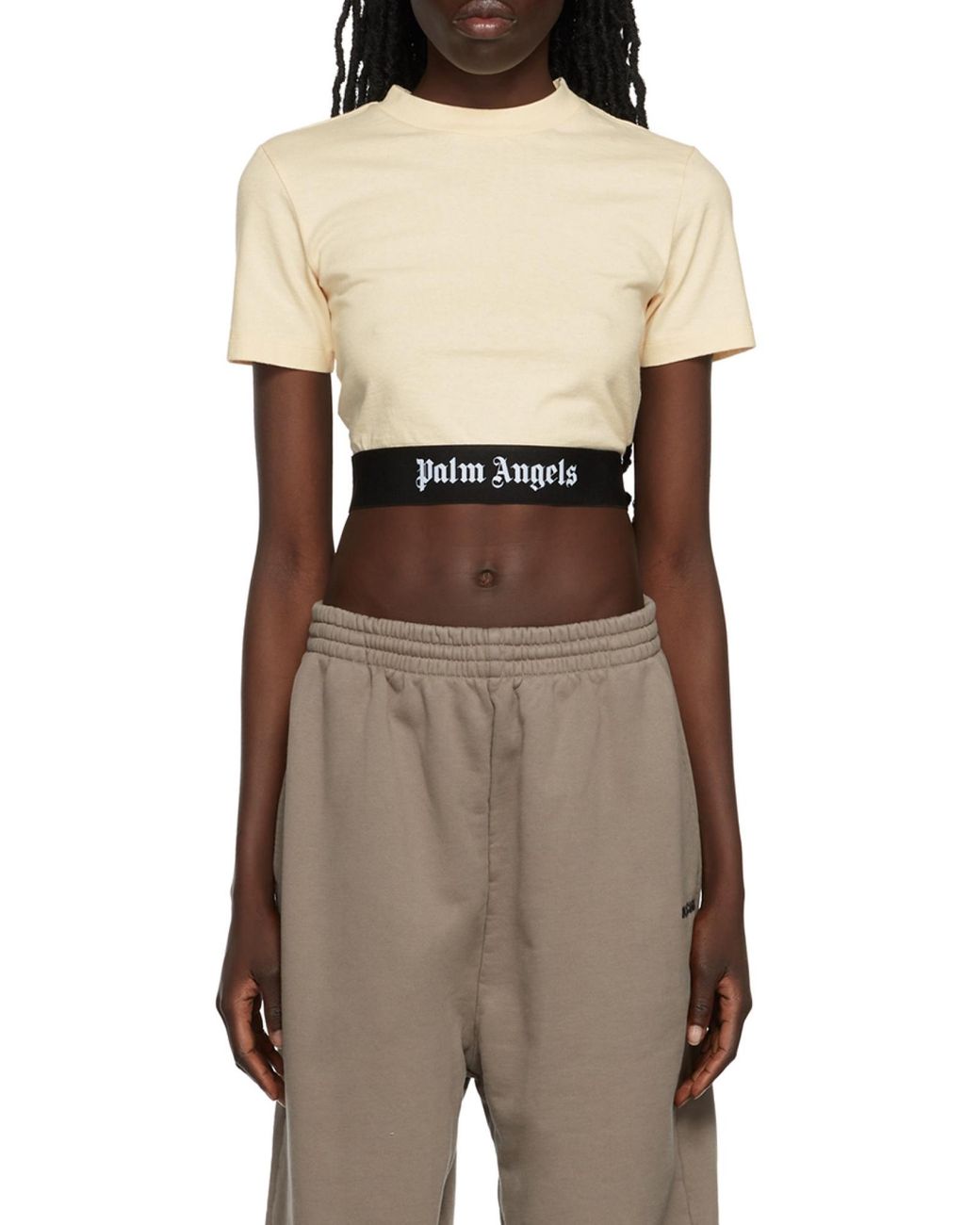 Palm Angels Natural Logo-Print Short-Sleeve T-Shirt