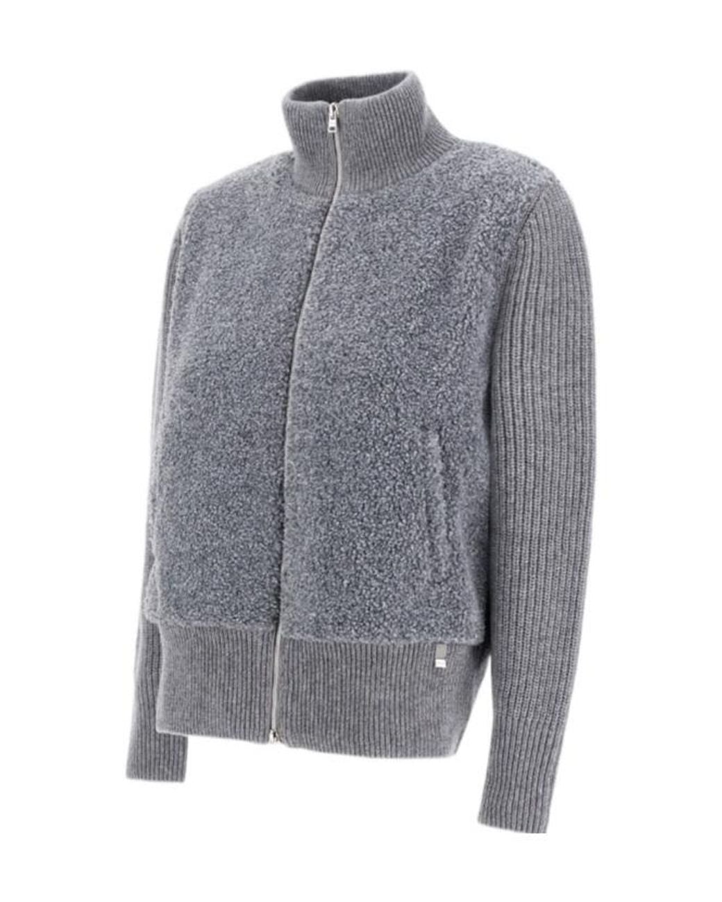 Herno Gray Zip-Up Knitted Cardigan