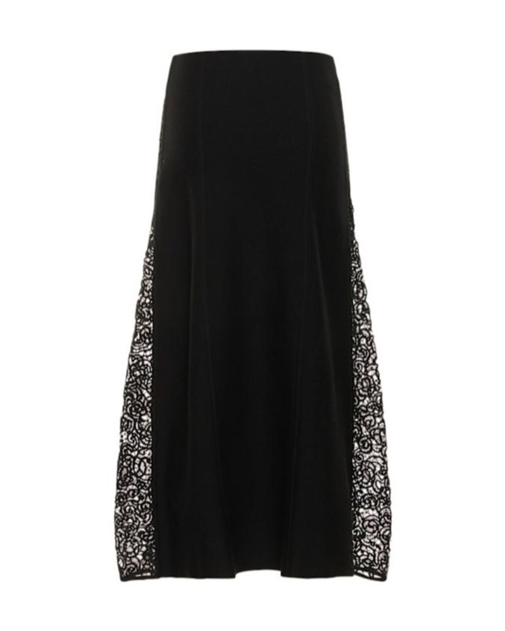 Gabriela Hearst Black Wool Knit Midi Skirt W/ Lace