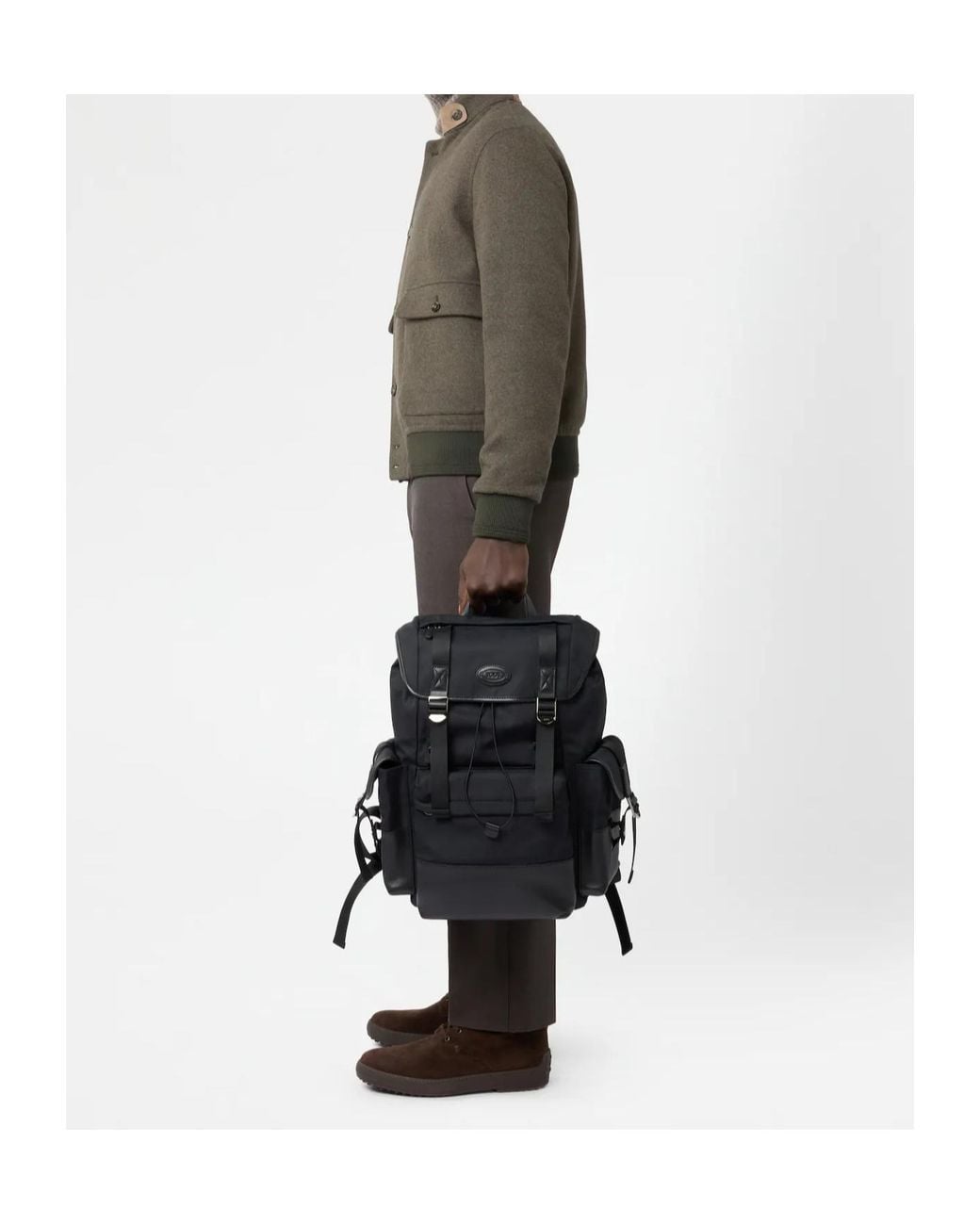 Tod's Black Drawstring Flap Backpack for men