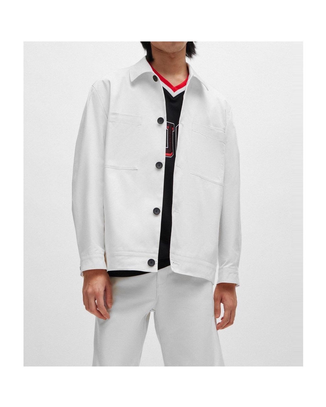 Boss White Button-Front Workwear Jacket for men