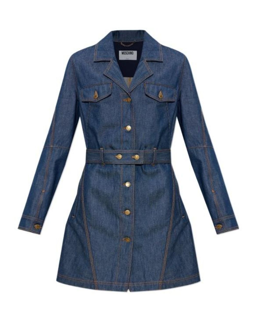 Moschino Blue Belted Denim Shirt Dress