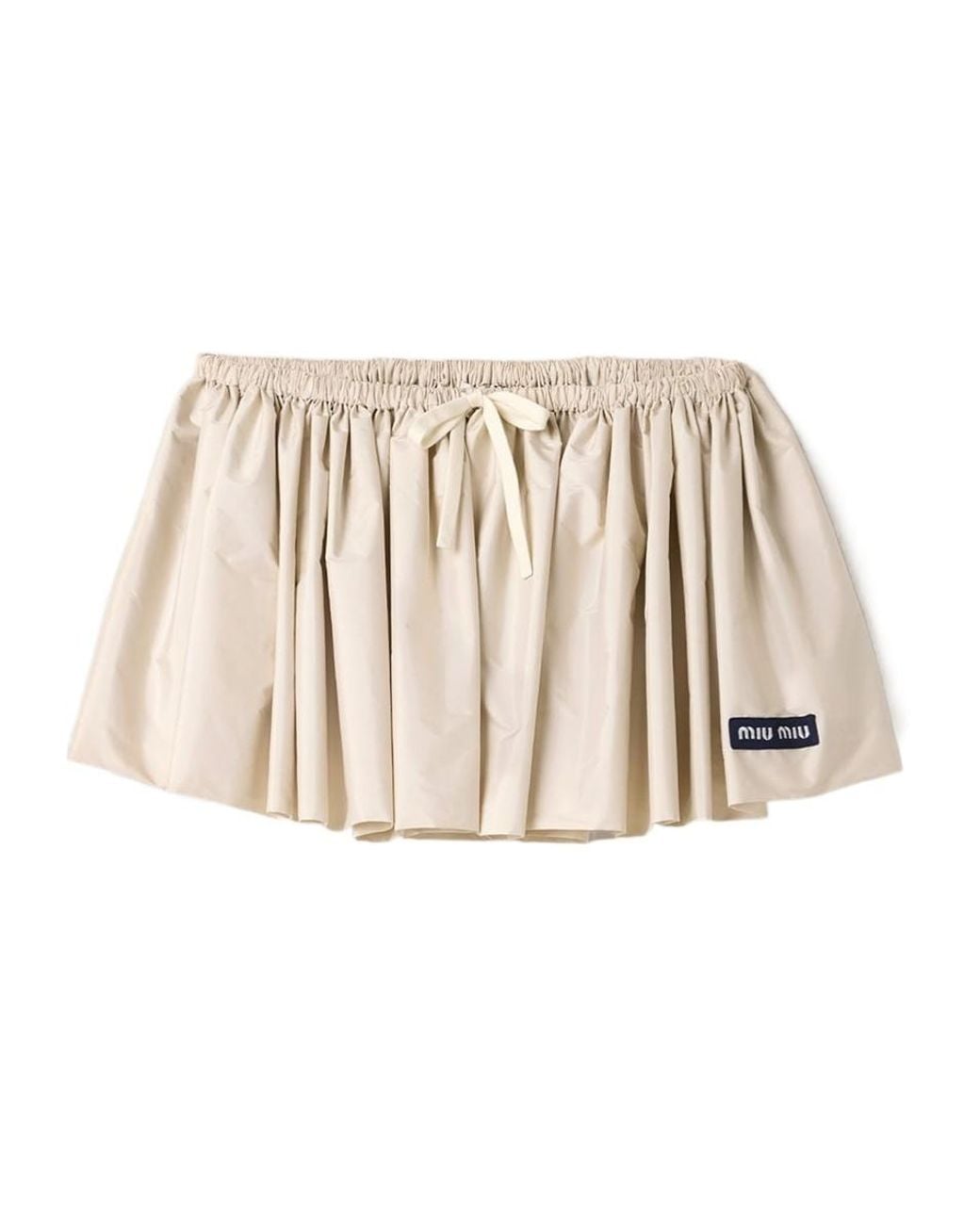 Miu Miu Natural Logo-Patch Drawstring Mini Skirt