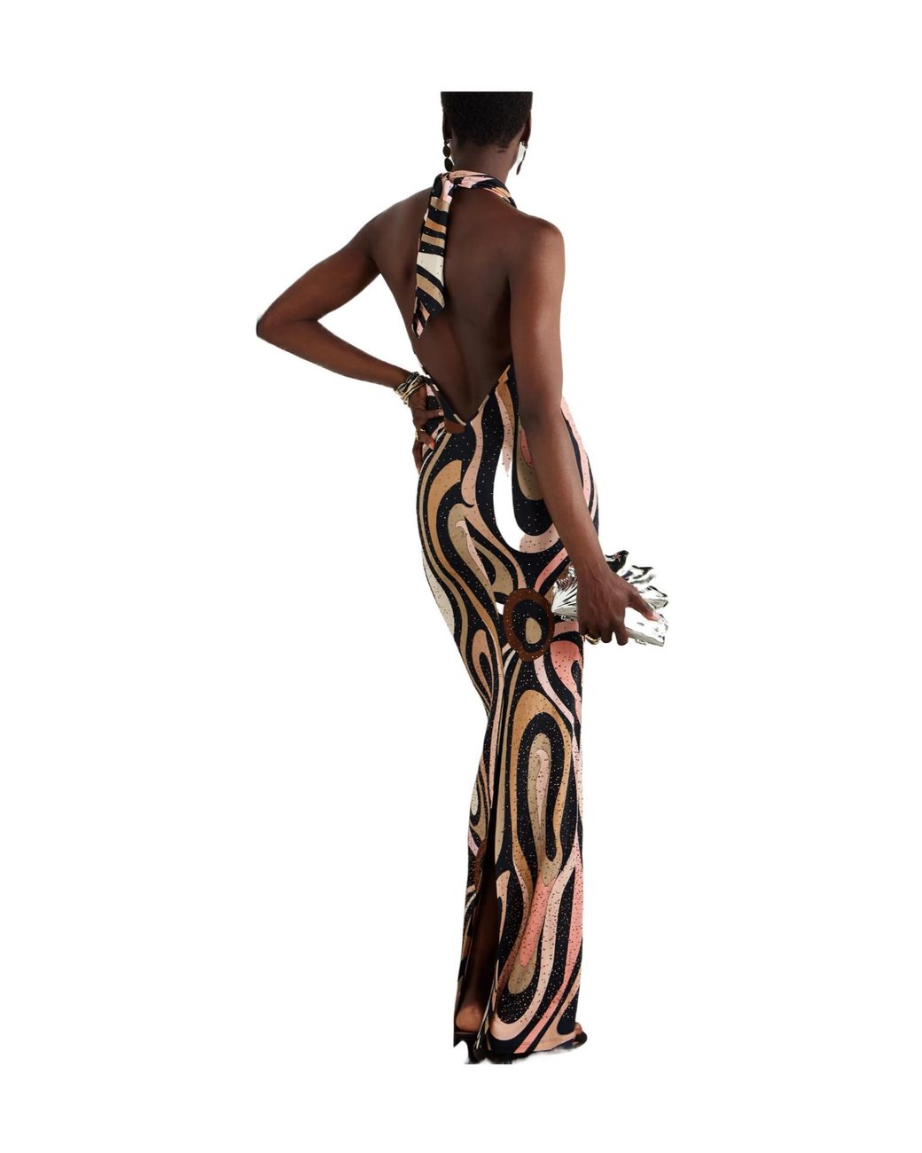 Emilio Pucci White Printed Satin-Jersey Halterneck Maxi Dress
