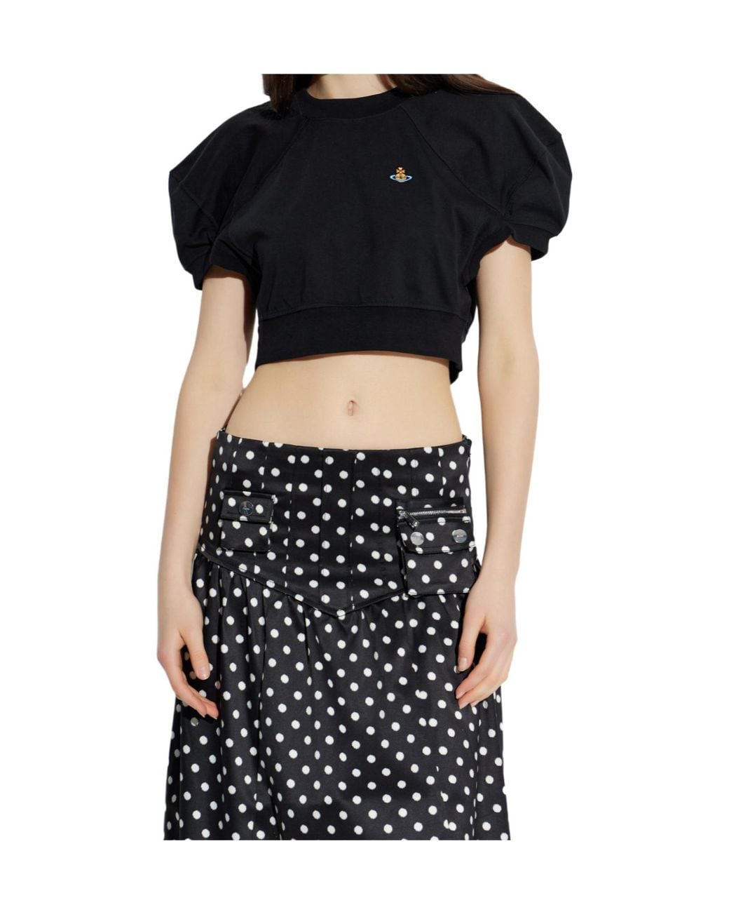 Vivienne Westwood Black Logo Embroidered Cropped Top