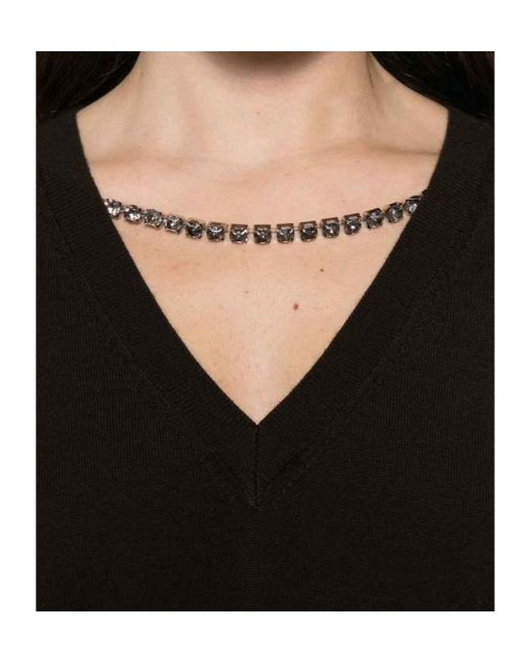 Liu Jo Black Crystal-Embellished V-Neck Sweater