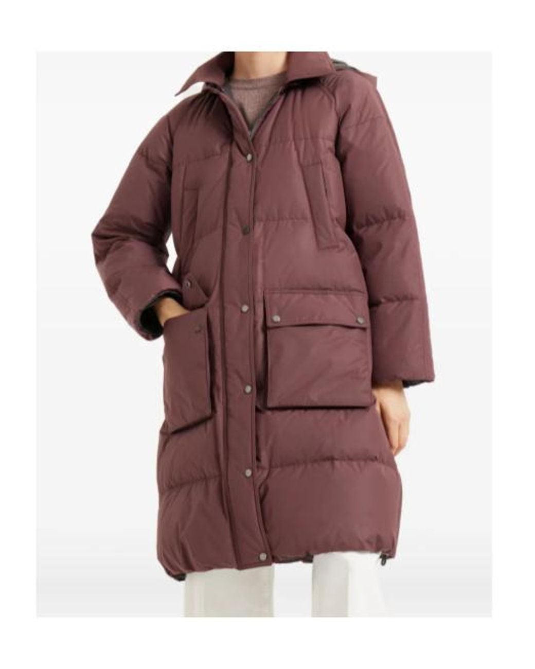 Brunello Cucinelli Purple Zipped Hooded Quilted Coat