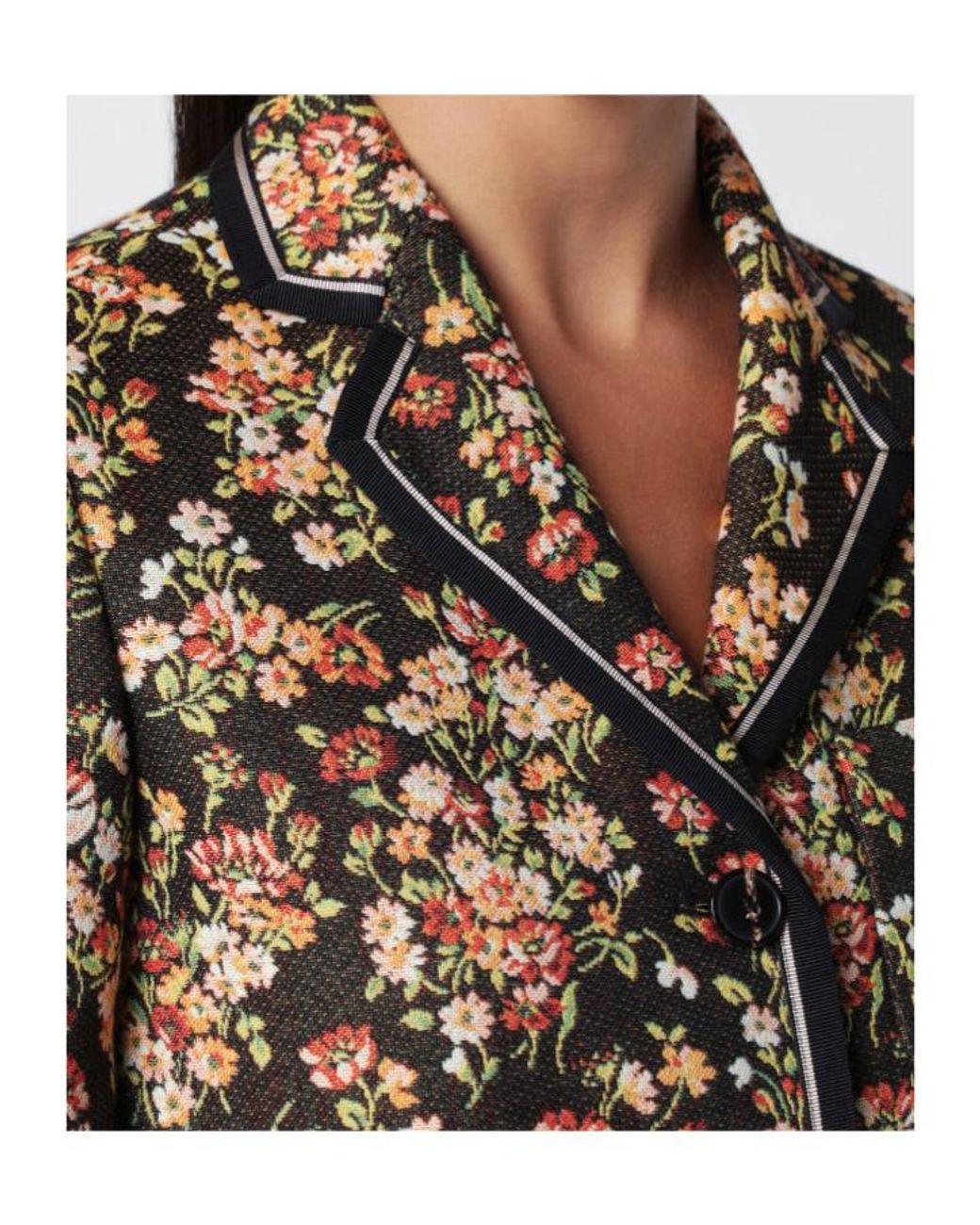 Dries Van Noten Black Floral Print Piped Blazer