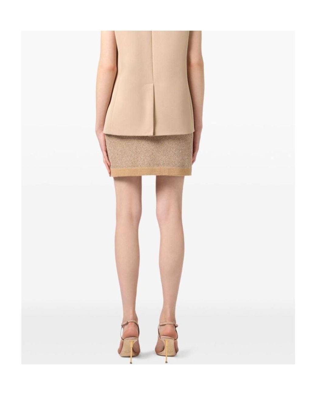 Elisabetta Franchi Natural Sequinned Knit Skirt