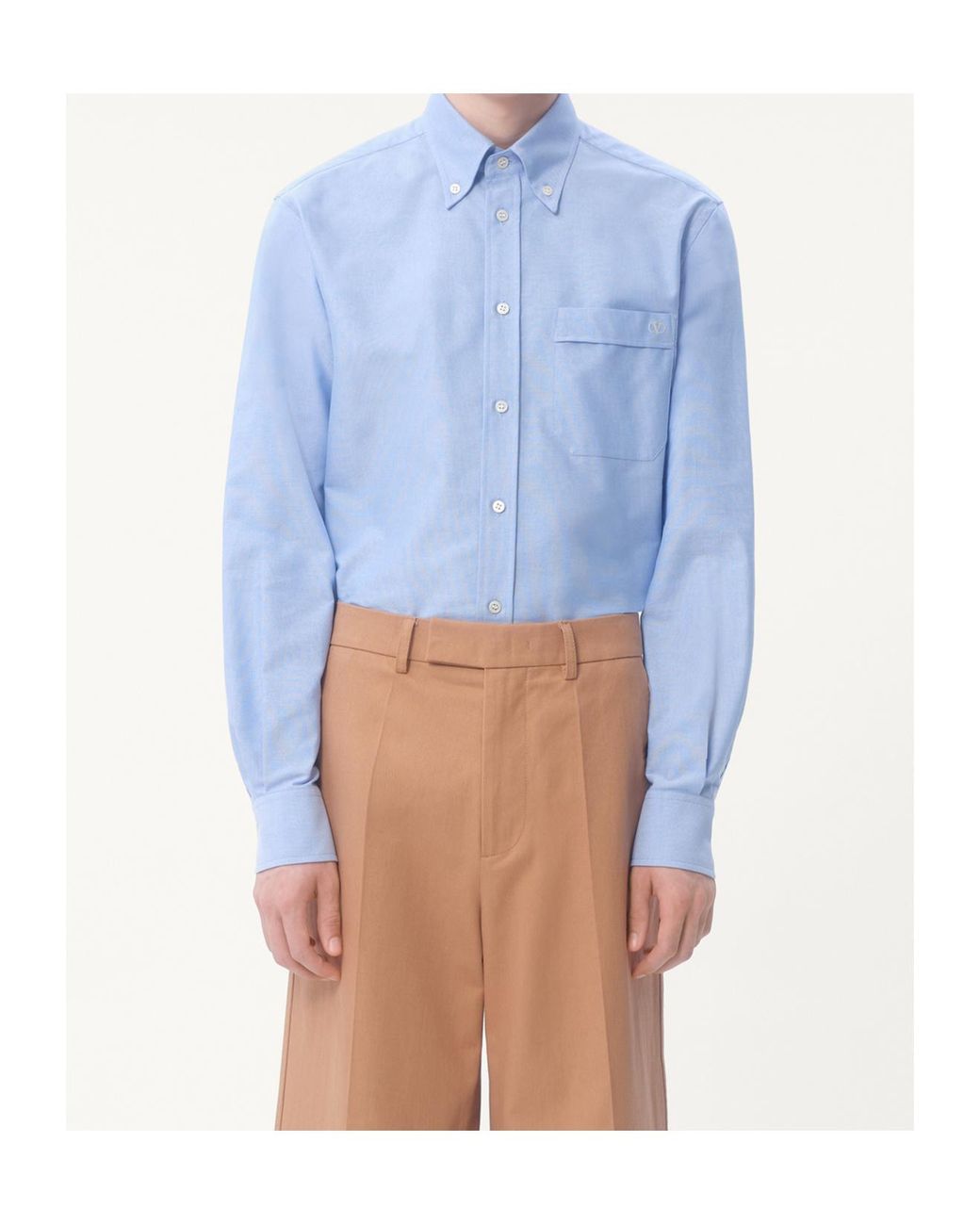 Valentino Blue Logo Embroidered Long-Sleeved Shirt for men