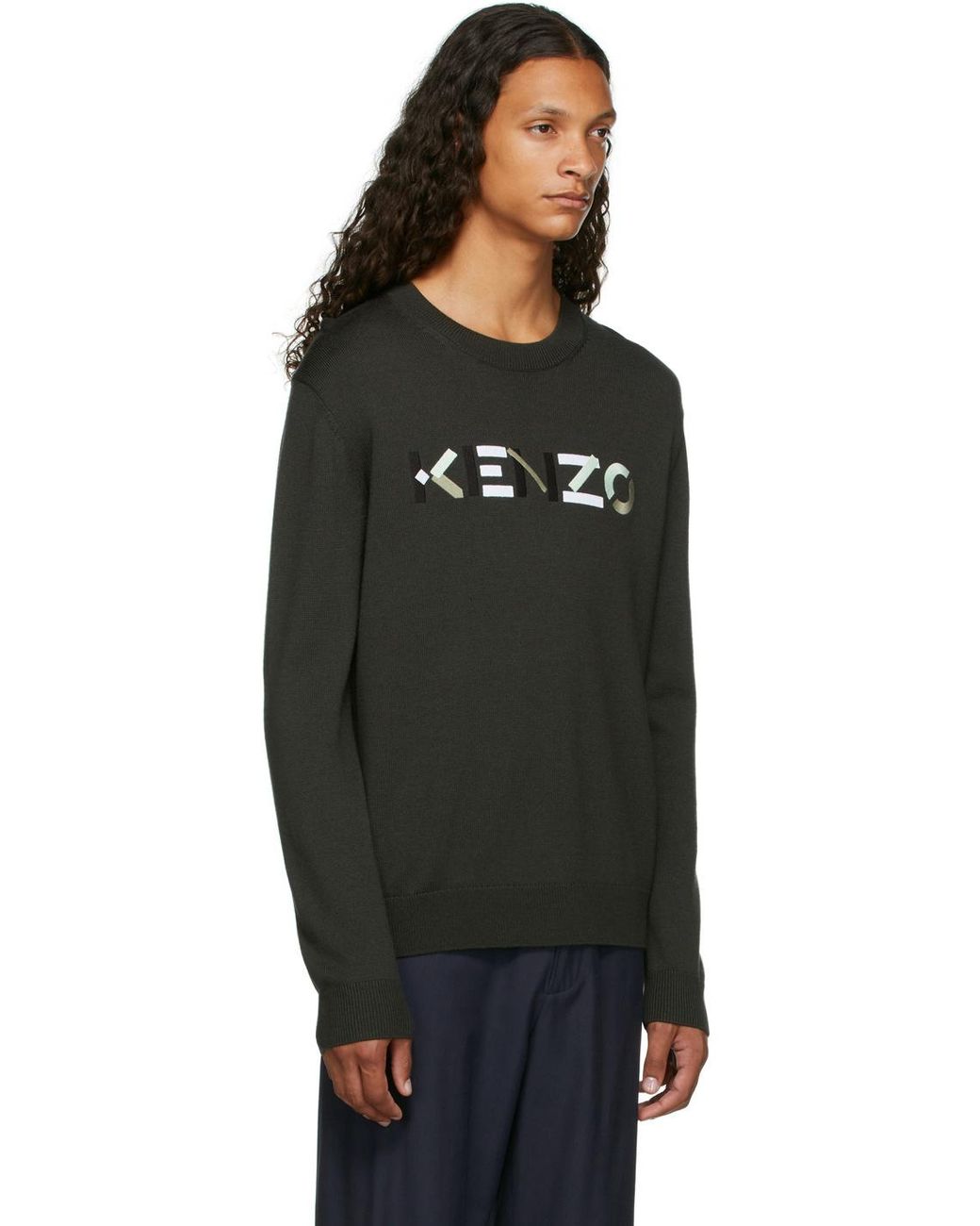 KENZO Black Logo Embroidered Knitted Jumper for men