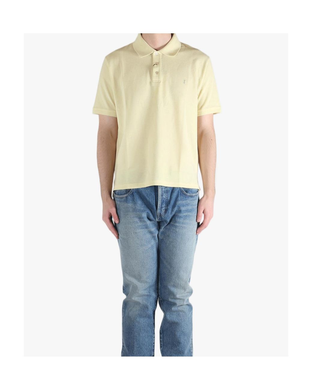 Saint Laurent Natural Cassandre Embroidered Short-Sleeved Polo Shirt for men
