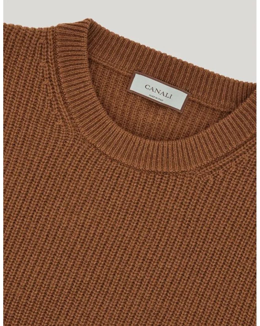 Canali Brown Ribbed Crew-Neck Knitted Sweater for men