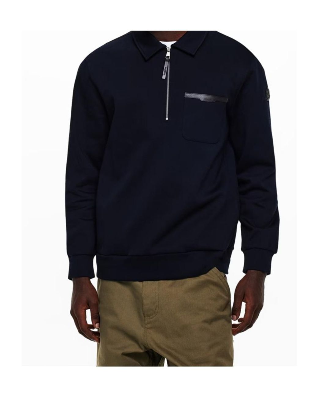 Moncler Blue Logo Zip-Up Sweatshirt for men