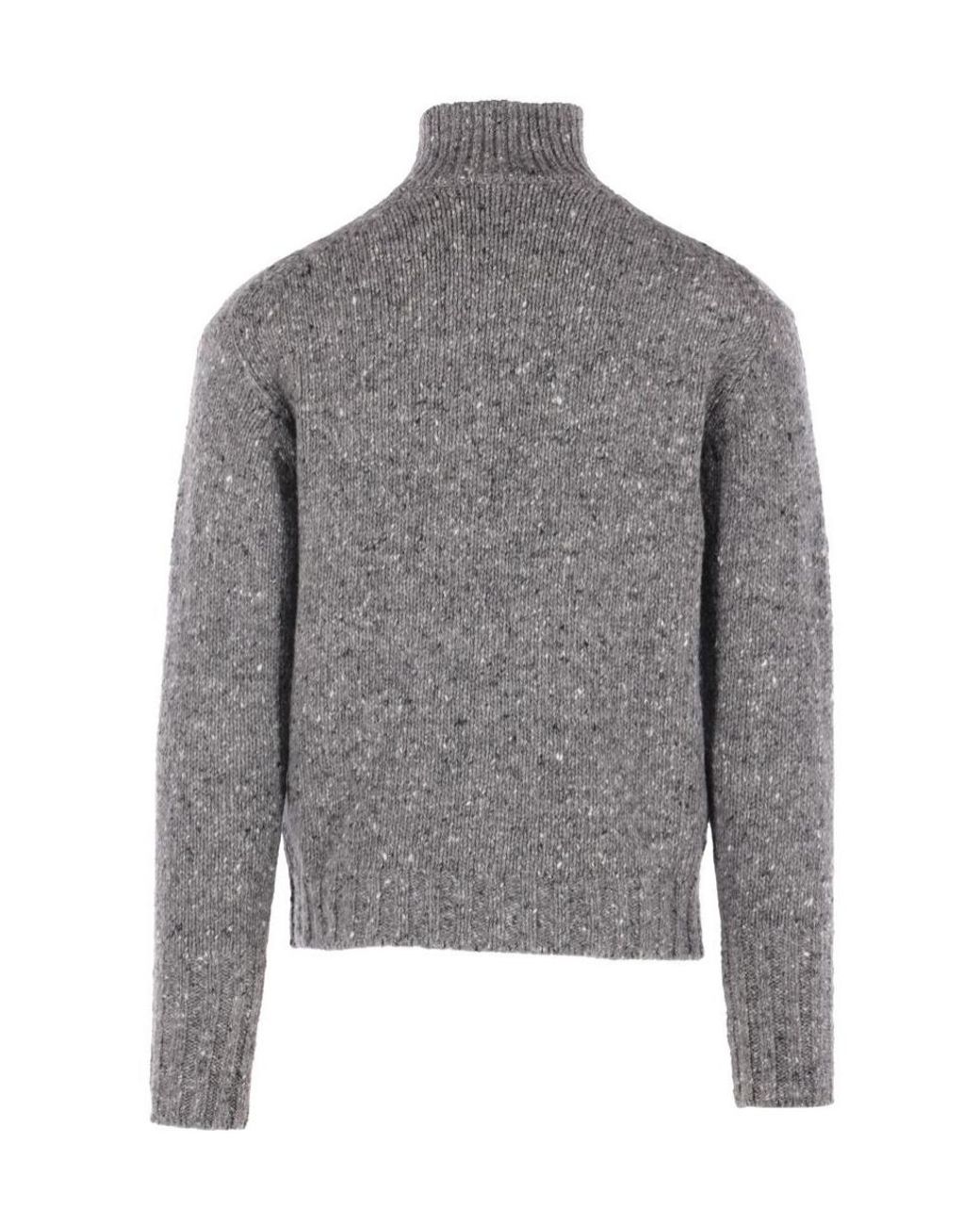 Auralee Gray Low-Gauge Homespun Tweed Knit Zip Turtleneck Jumper for men