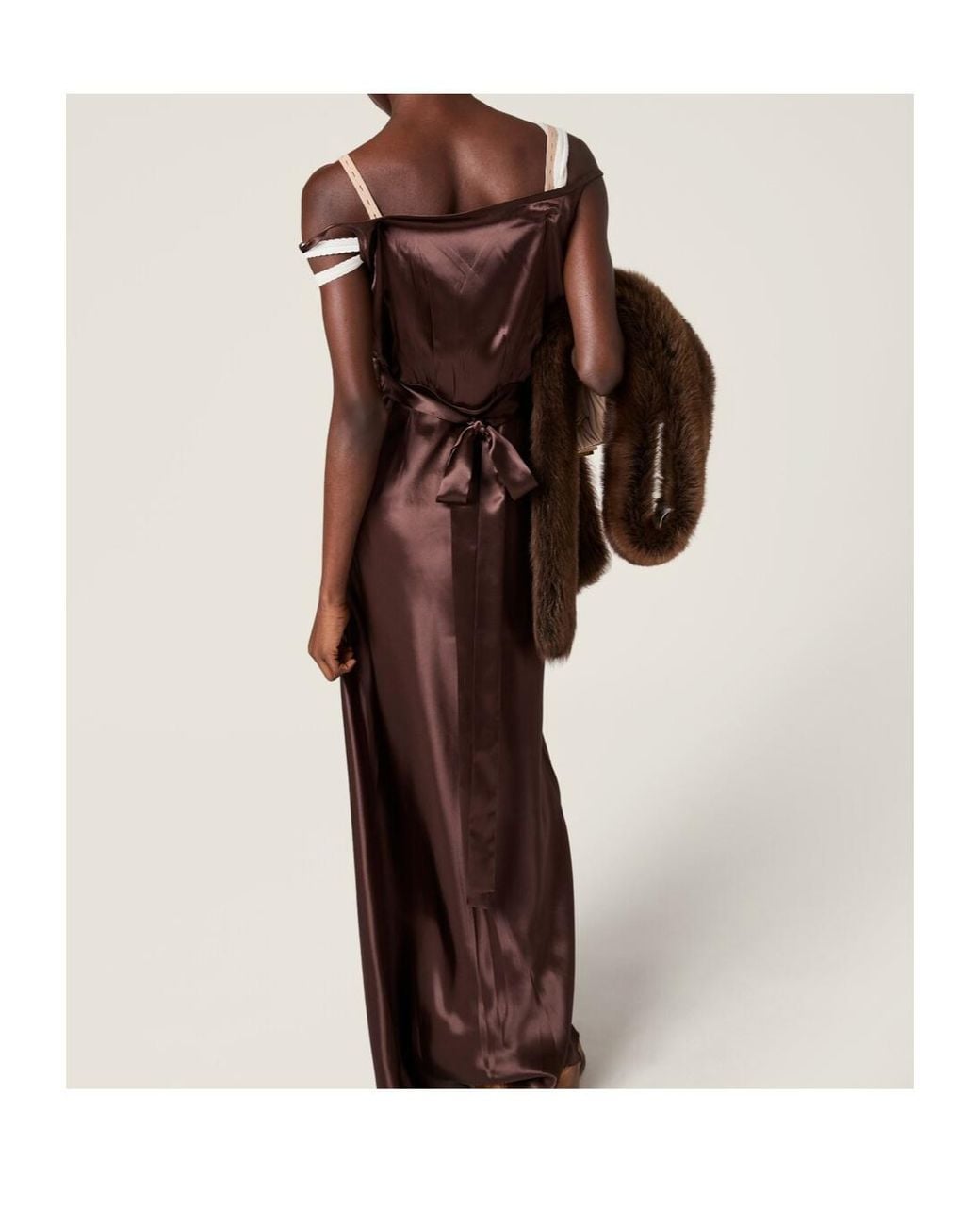 Miu Miu Brown Long Satin Dress