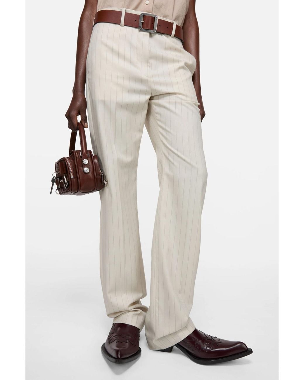 Acne Natural Wool Pinstripe Trousers