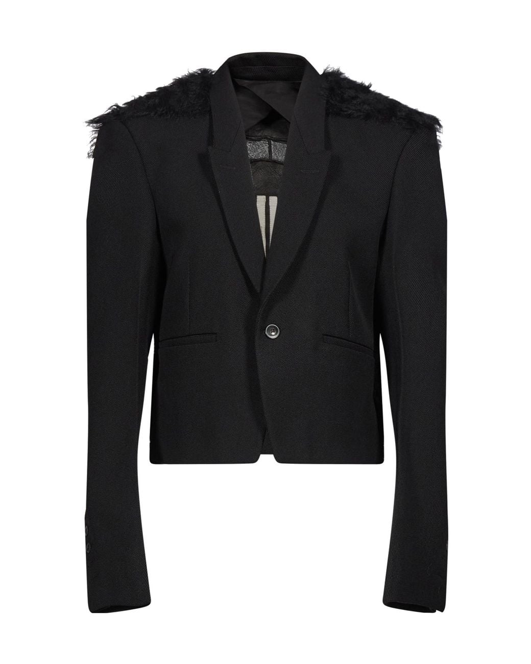 Rick Owens Black Fur-Trim Tailored Blazer