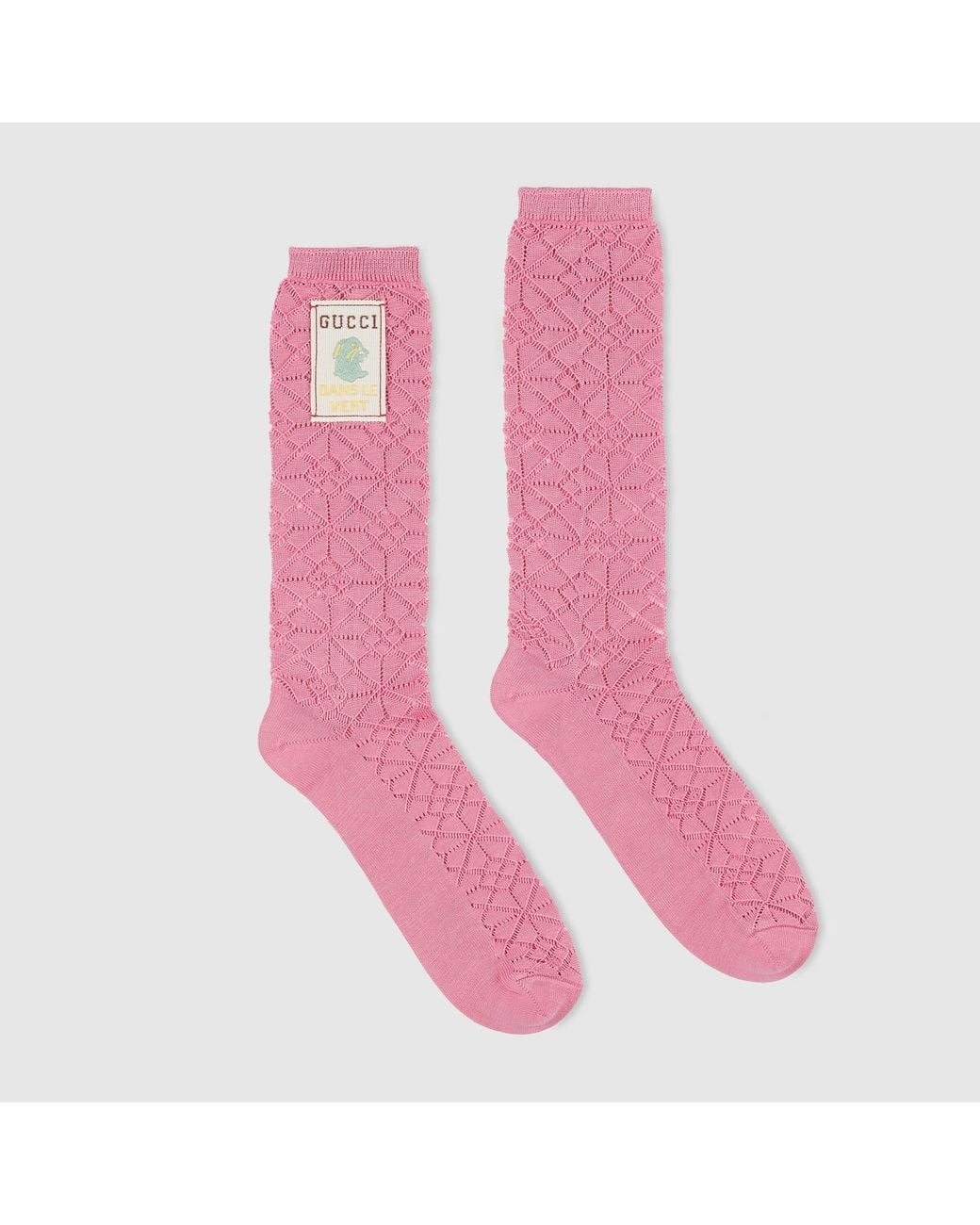 Gucci Pink Logo-Patch Perforated-Knit Socks