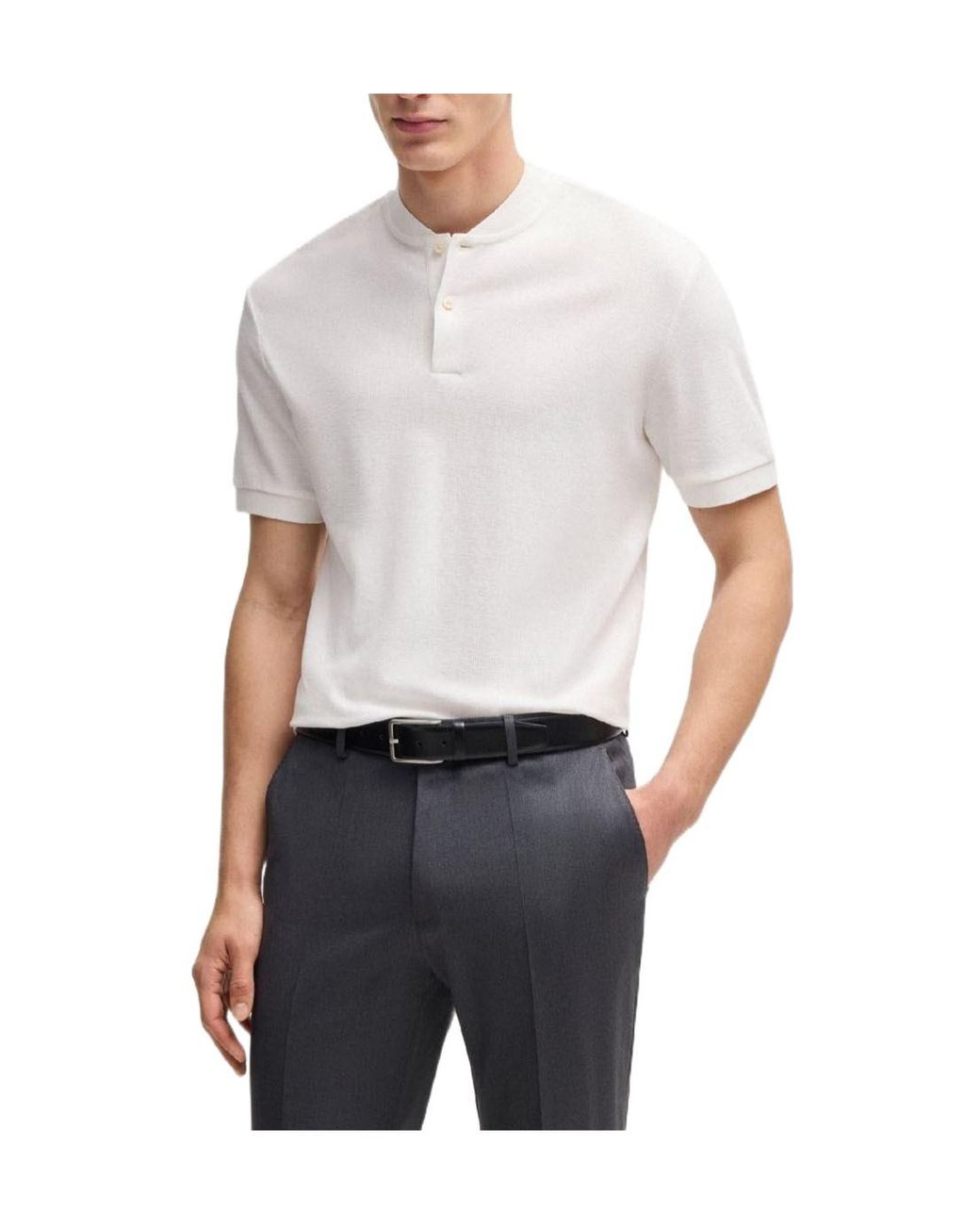 Boss White Collarless Polo Shirt for men