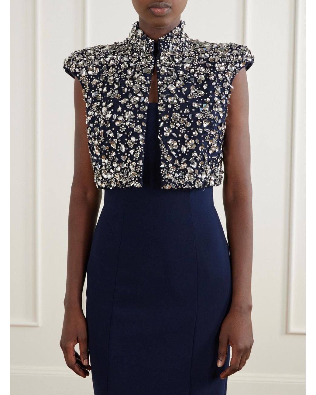 Jenny Packham Blue Crystal Embellished Blazer
