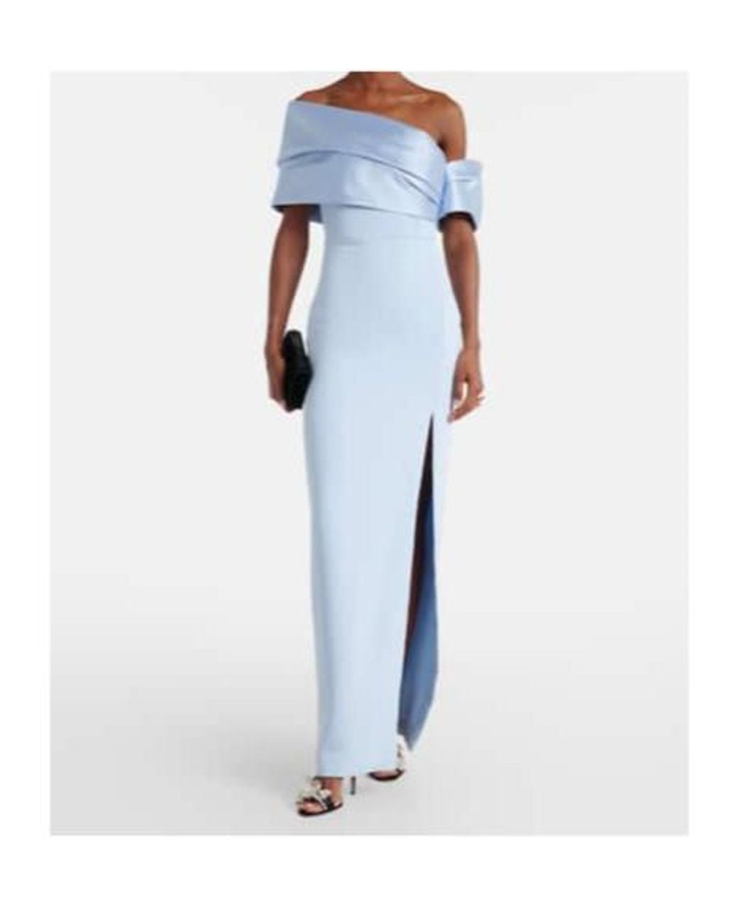 Solace London Blue Alexis Asymmetric Off-Shoulder Gown