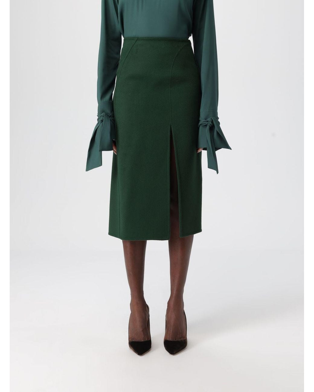 Ermanno Scervino Green Front Slit Midi Skirt