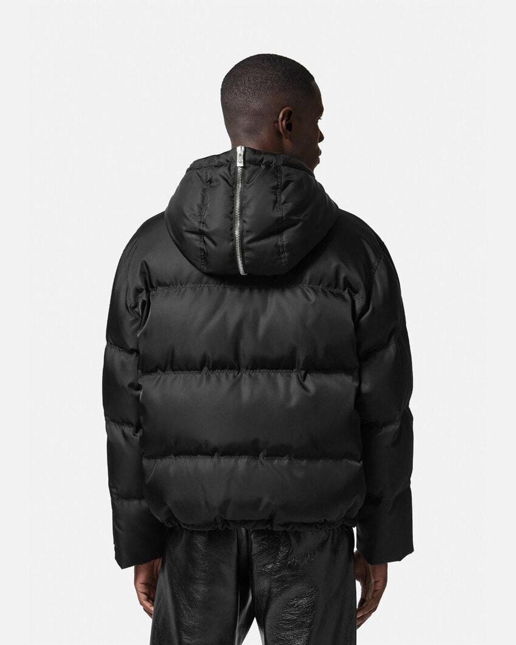 Versace Black Hooded Zip-Up Puffer Jacket for men
