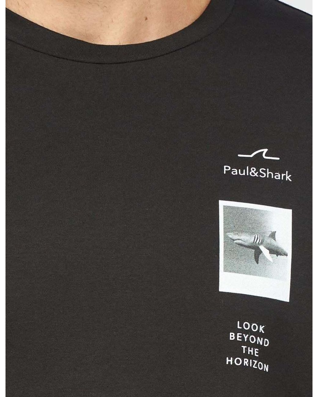 Paul & Shark Black Logo-Printed Crewneck T-Shirt for men