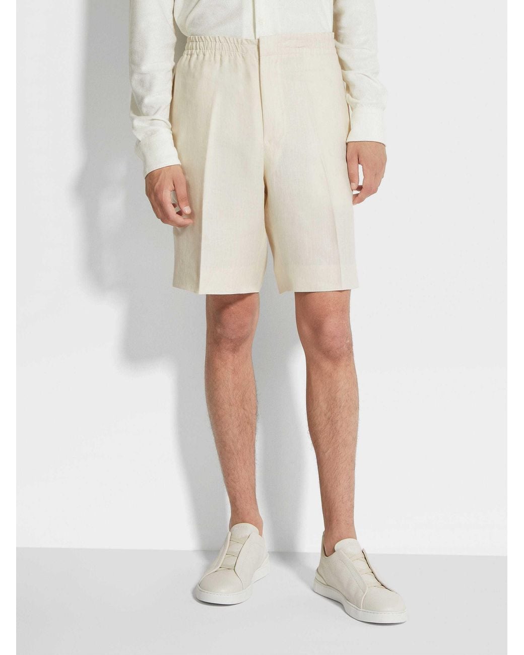 Zegna White Oasi Lino Linen Shorts for men