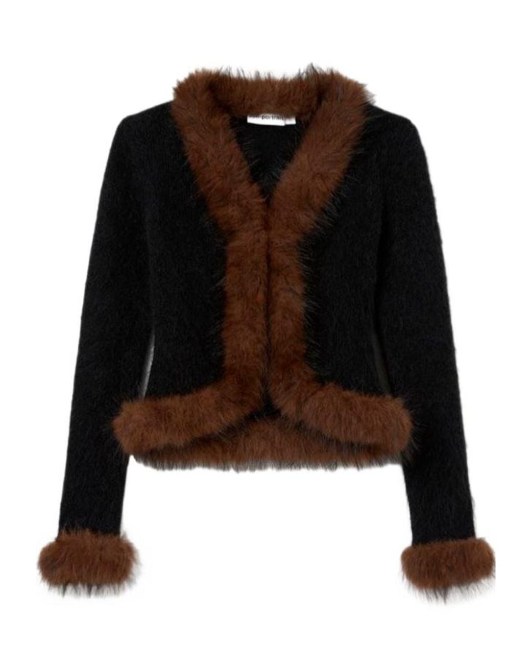 Self-Portrait Black Faux Fur Trim Cardigan