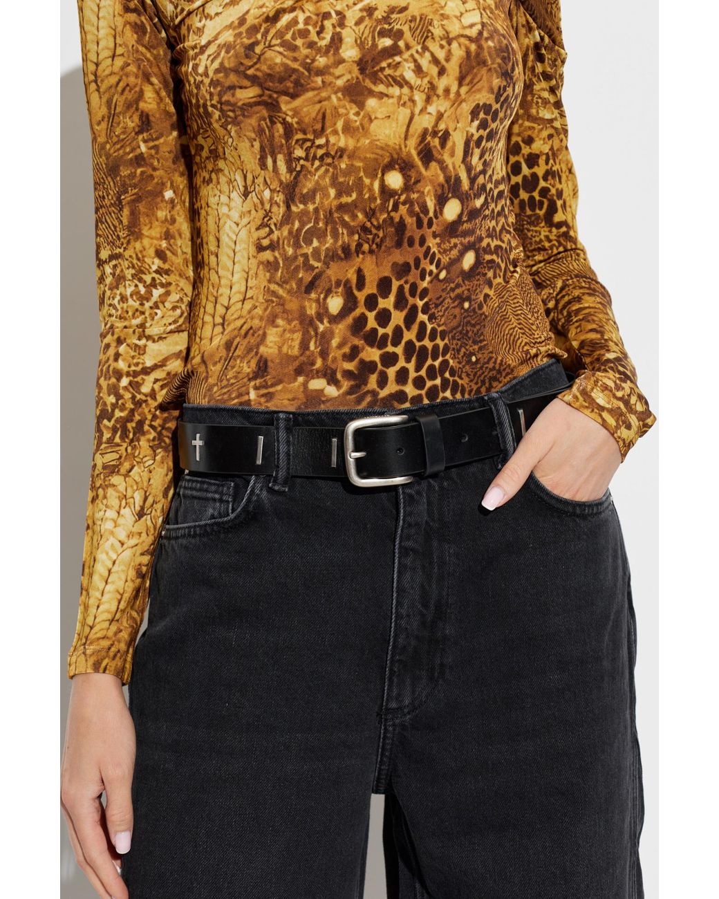 AllSaints White Studded Leather Belt