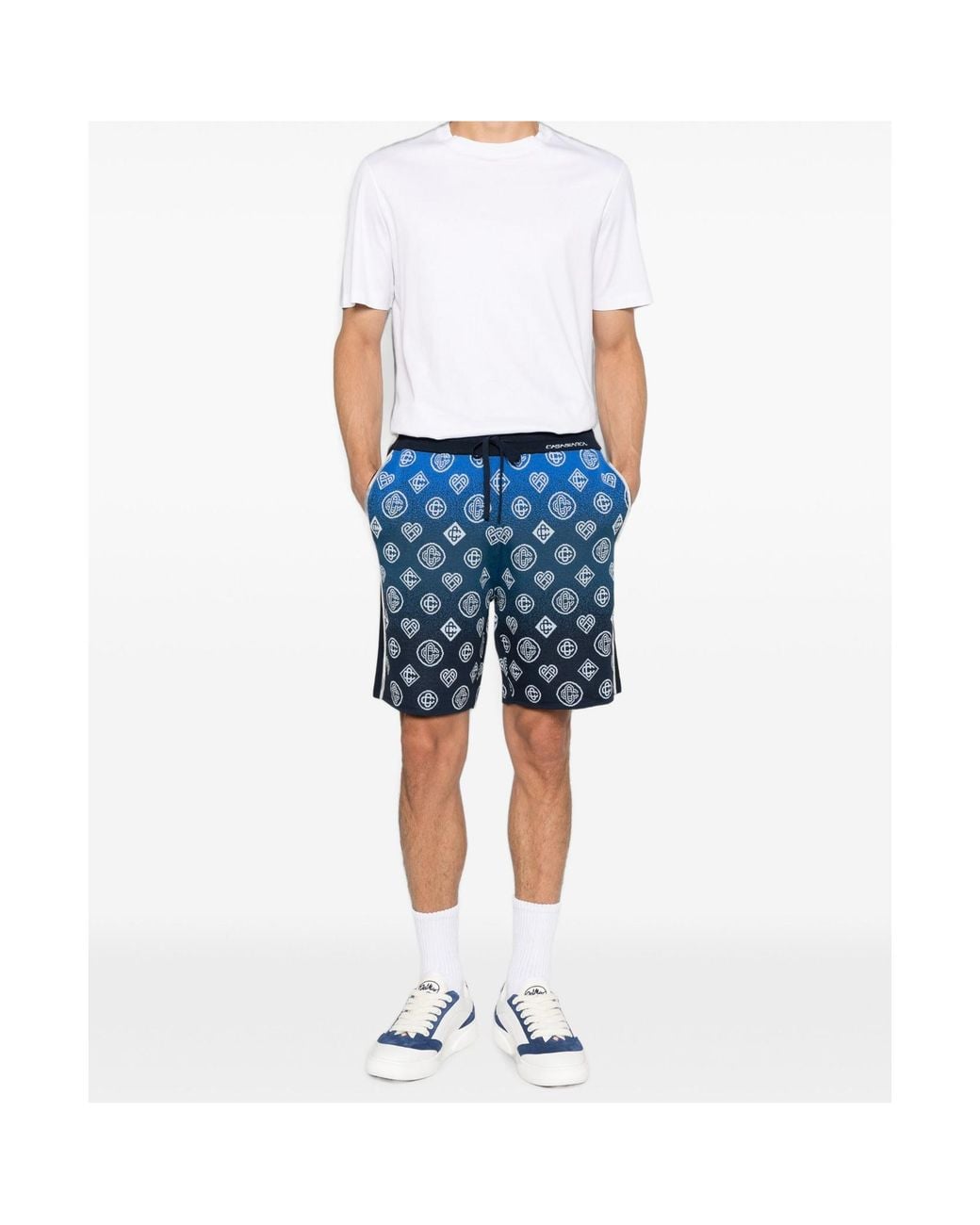 Casablanca Blue Letter-Pattern Knit Shorts for men