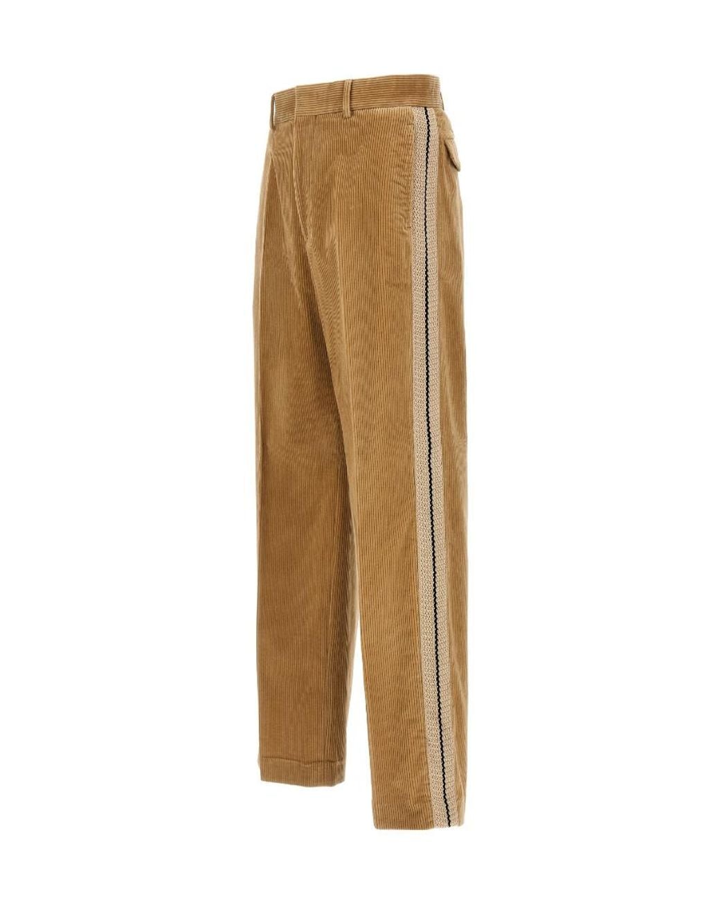 Palm Angels Natural Side Stripe Detailed Corduroy Pants for men