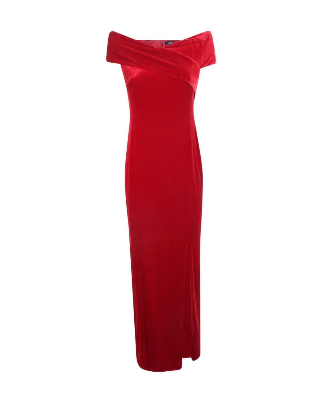 Ralph Lauren Red Off-Shoulder Velvet Maxi Dress