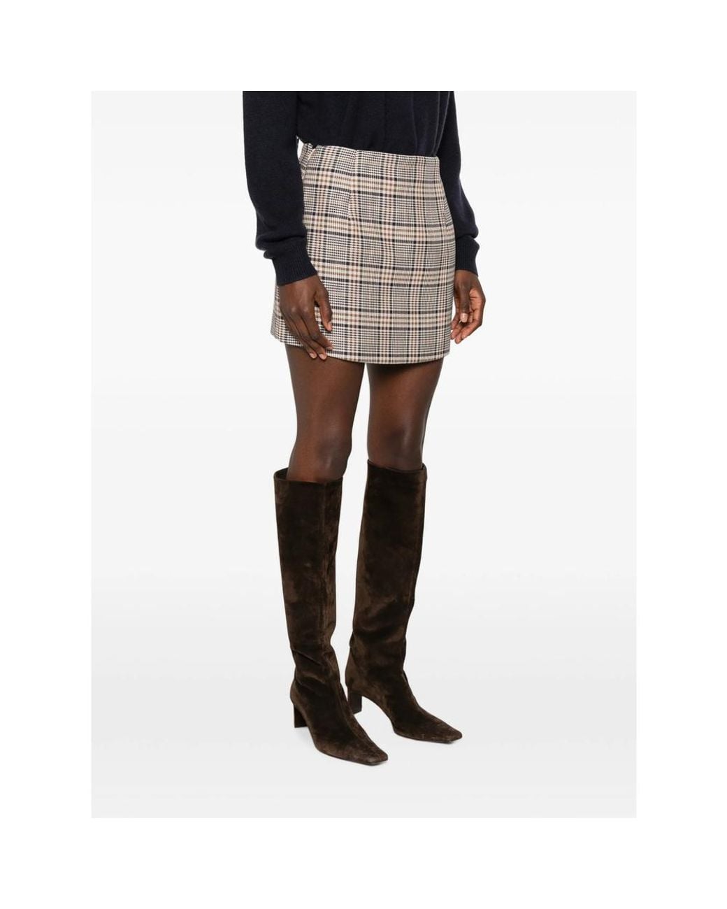 Anine Bing Gray Tierra Checked Mini Skirt