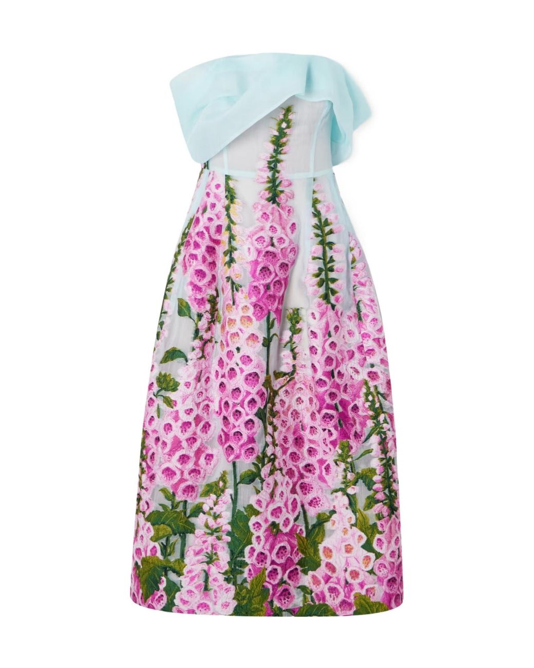Oscar de la Renta Pink Floral-Appliquéd Organza Midi Dress