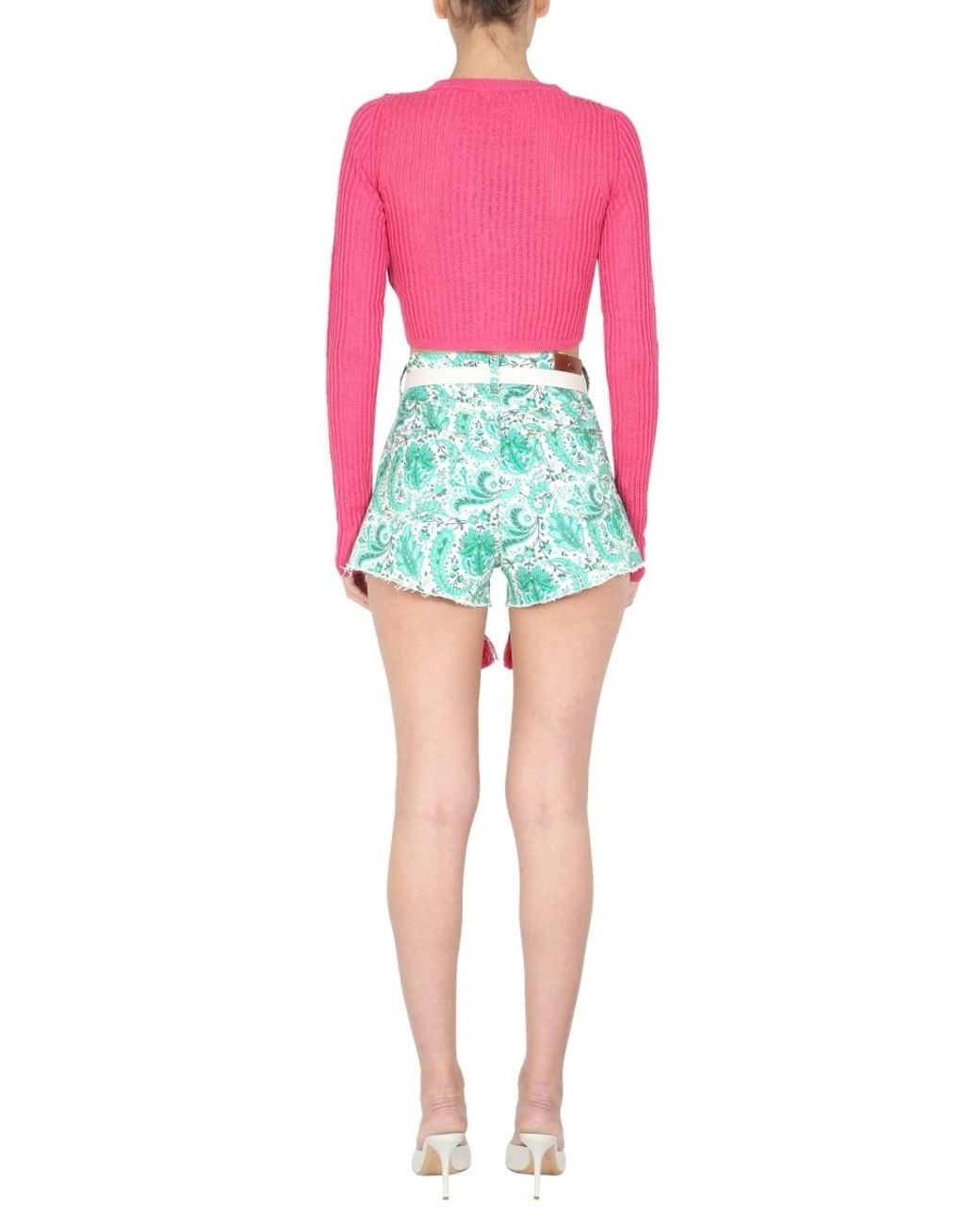 Etro Pink Lace-Up Cropped Cardigan