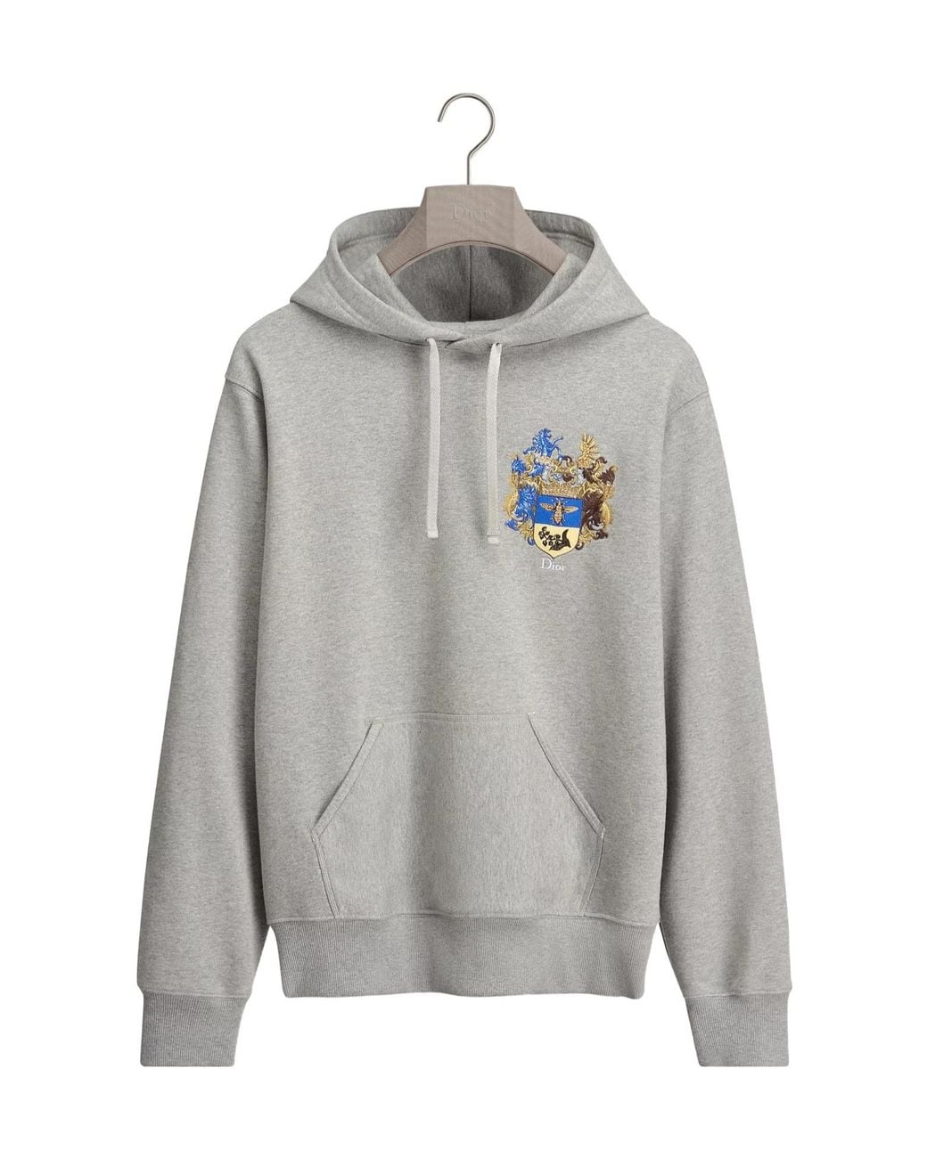 Dior Gray Hooded Sweatshirt With Blason Embroidery, Relaxed Fit for men