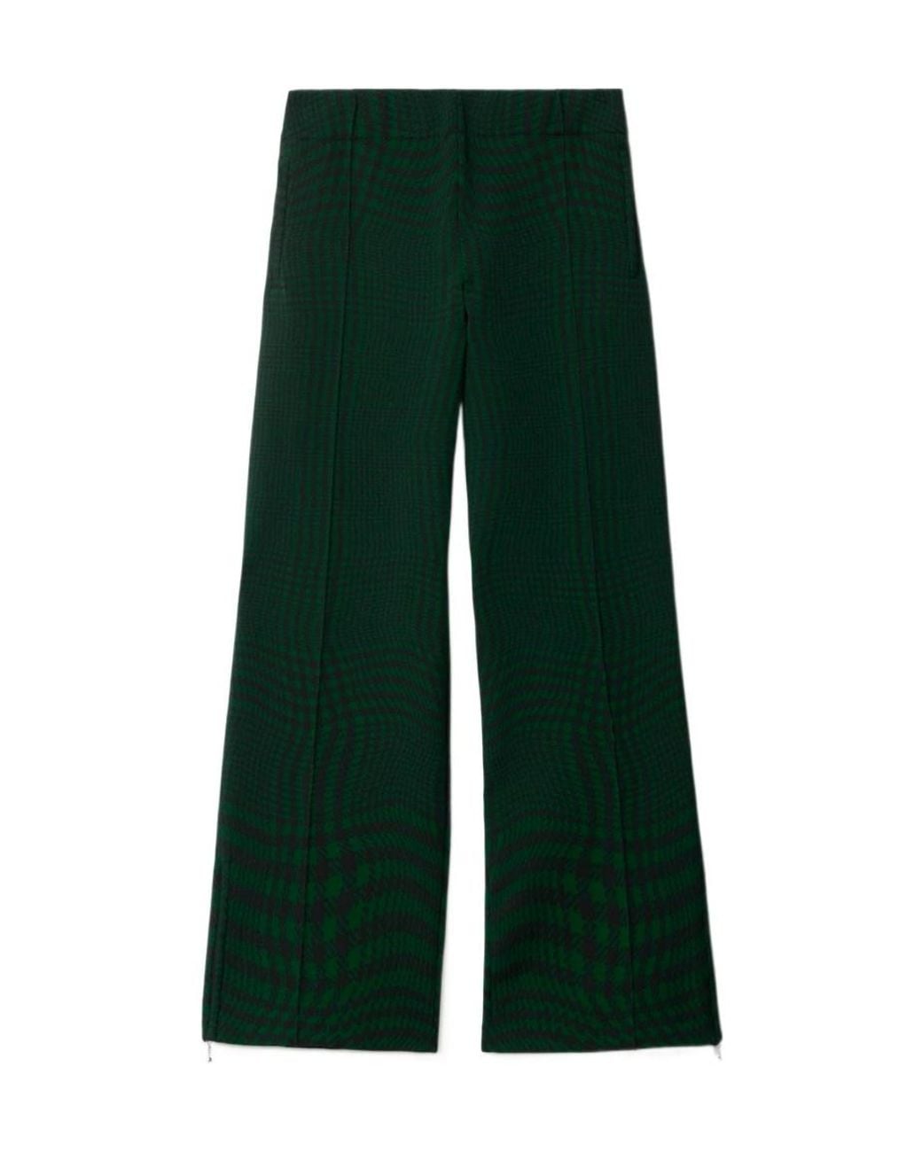 Burberry Green Houndstooth-Pattern Wide-Leg Trousers for men