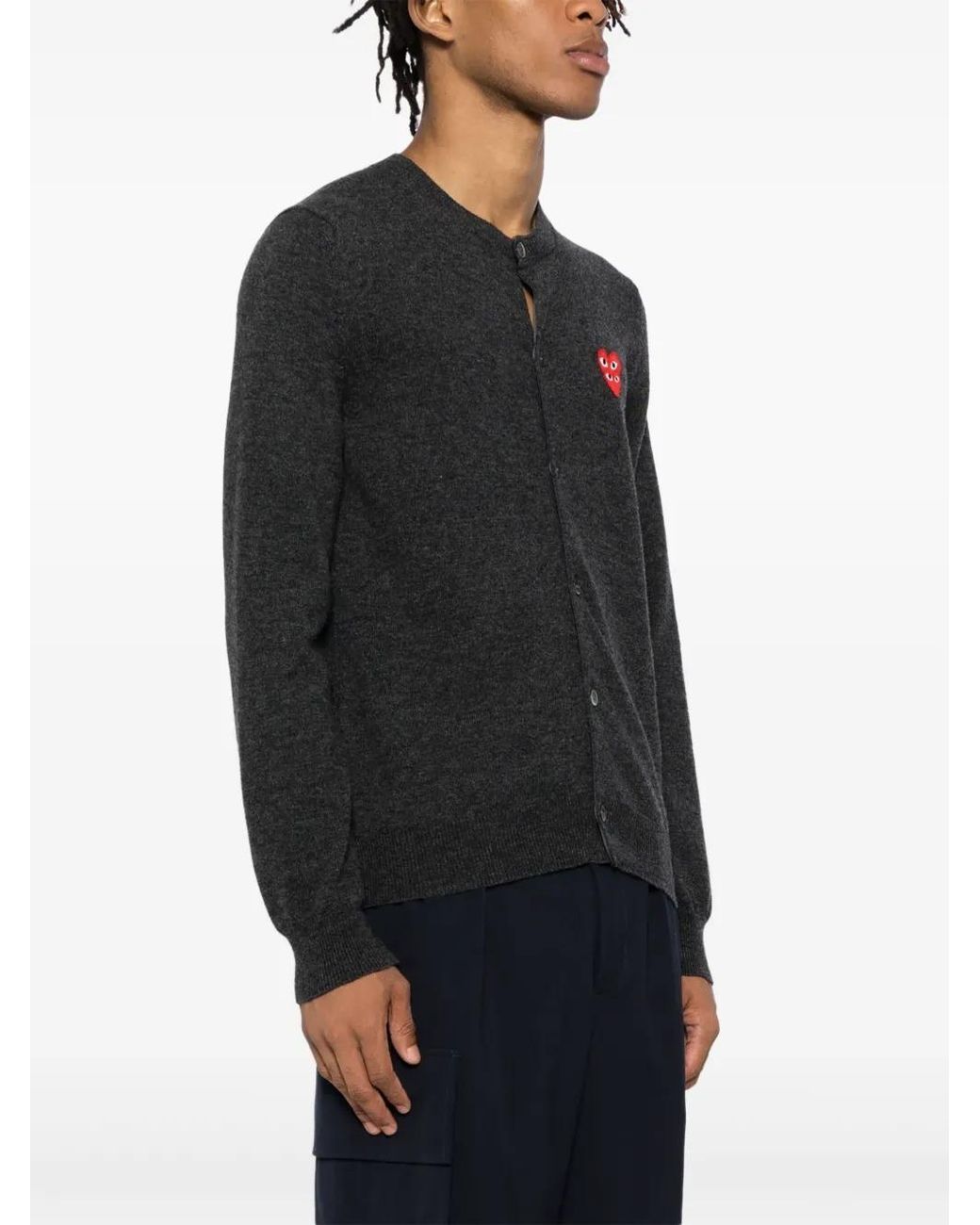COMME DES GARÇONS PLAY Gray Heart-Patterned Cardigan for men