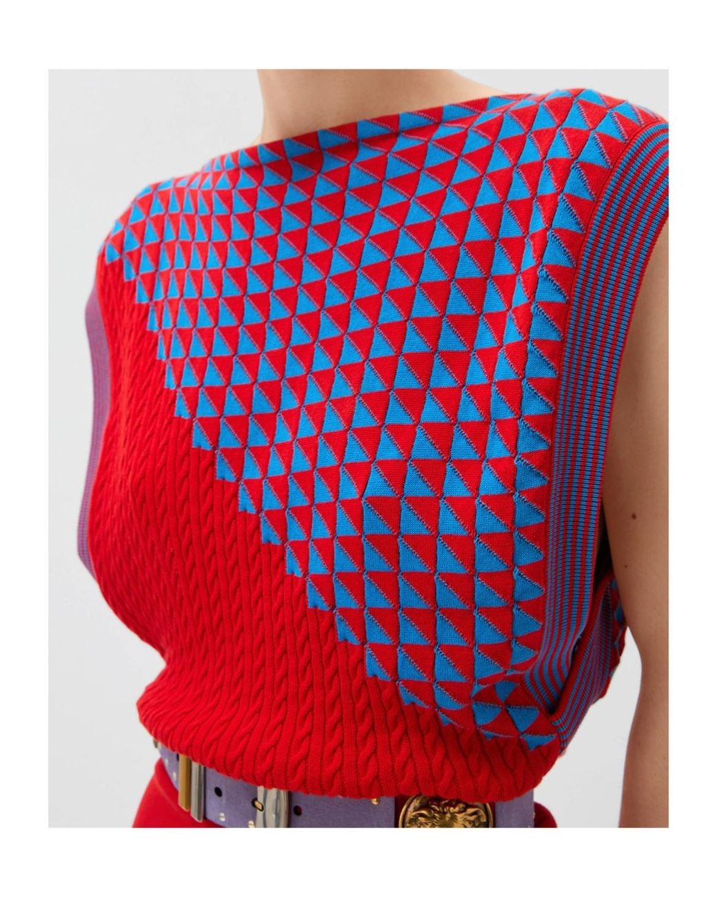 Versace Red Geometric Sleeveless Knitted Dress
